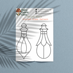 Potion vials stained glass pattern featuring multiple whimsical fantasy bottle designs for glass art projects
